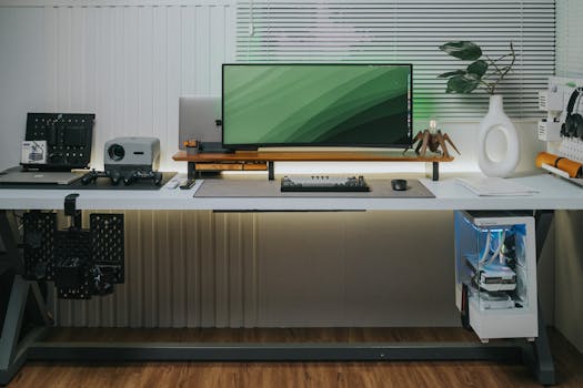 ergonomic study space with adjustable desk and chair