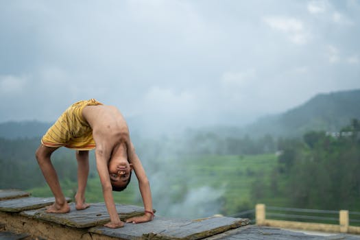 a person practicing yoga in a serene setting