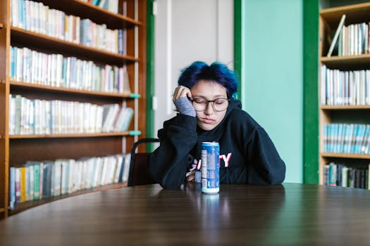 sleepy student with books