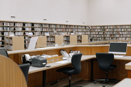 Study environment with desk and books