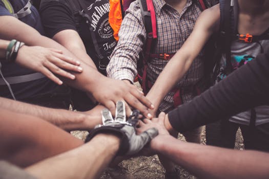 students hiking together