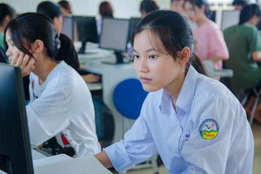 students studying with computers