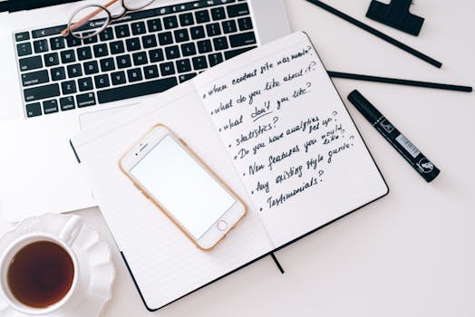 variety of journals and writing tools