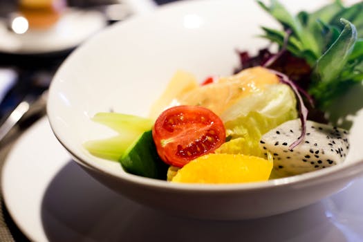 a healthy meal with fruits and vegetables