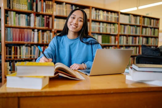 students studying in a library