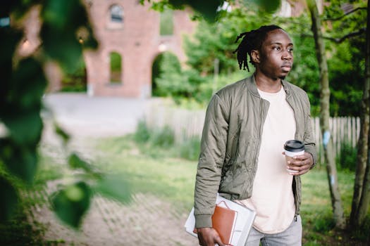 a student taking a break with a coffee