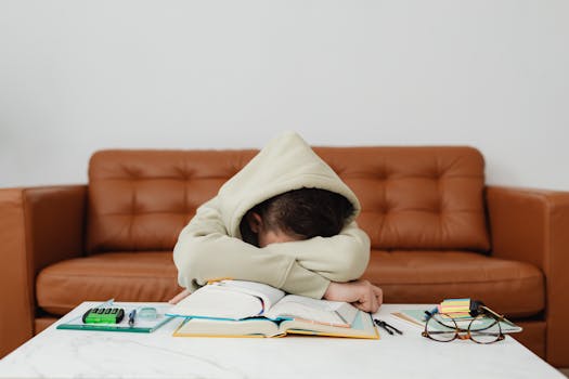 tired student studying late at night